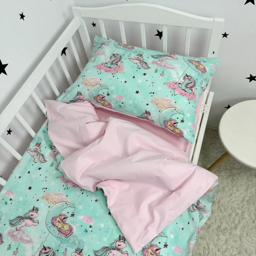 Детское постельное белье полуторное для подростков Oh My Kids Сказочные единорожки Бязь/Ранфорс Розовый ПБ-039-С