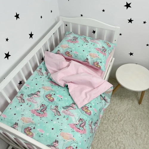 Детское постельное белье полуторное для подростков Oh My Kids Сказочные единорожки Бязь/Ранфорс Розовый ПБ-039-С