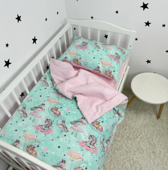 Детское постельное белье полуторное для подростков Oh My Kids Сказочные единорожки Бязь/Ранфорс Розовый ПБ-039-С