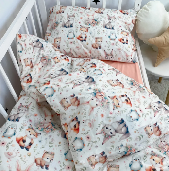 Детское постельное белье полуторное для подростков Oh My Kids Лисички Зайчики Ранфорс Персиковый ПБ-127-Х-2