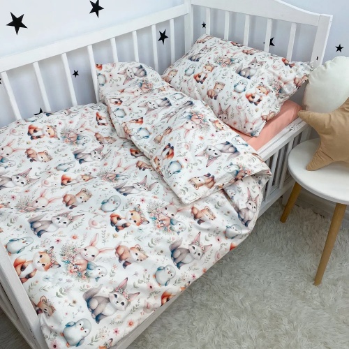 Детское постельное белье в кроватку Oh My Kids Лисички Зайчики Ранфорс Персиковый ПБ-127-Х