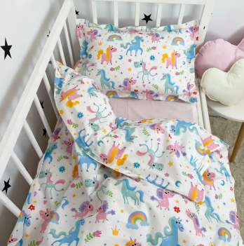 Детское постельное белье в кроватку Oh My Kids Funny Unicorns Ранфорс Розовый ПБ-128-Х-3