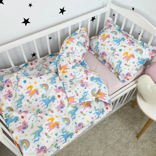 Детское постельное белье в кроватку Oh My Kids Funny Unicorns Ранфорс Розовый ПБ-128-Х