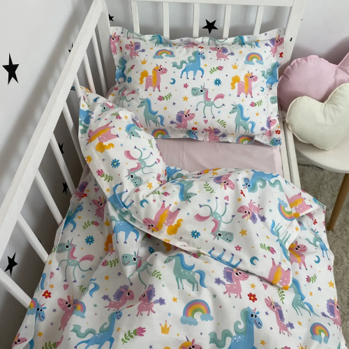 Детское постельное белье в кроватку Oh My Kids Funny Unicorns Ранфорс Розовый ПБ-128-Х