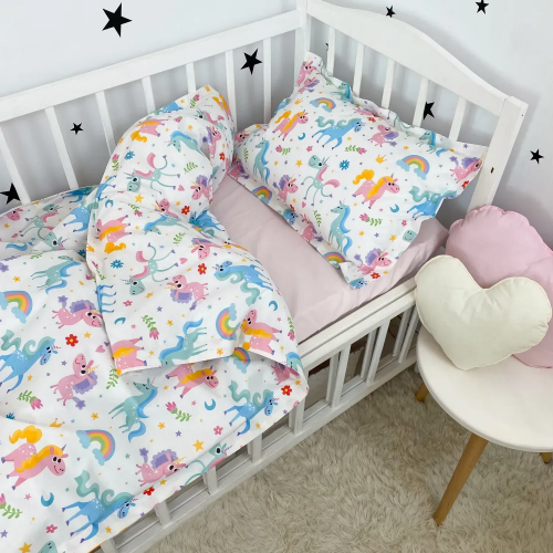 Детское постельное белье в кроватку Oh My Kids Funny Unicorns Ранфорс Розовый ПБ-128-Х