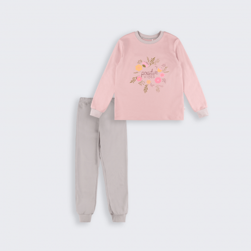 Пижама детская Bembi 6 - 11 лет Интерлок Светло-розовый/Серый ПЖ53