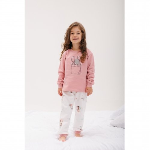 Пижама детская Bembi 6 - 11 лет Байка Молочный/Розовый ПЖ55