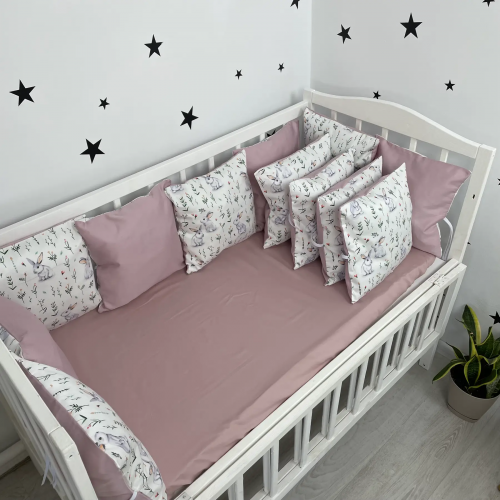 Детское постельное белье в кроватку Oh My Kids Зайчики Сатин Пудровый ПК-091-С