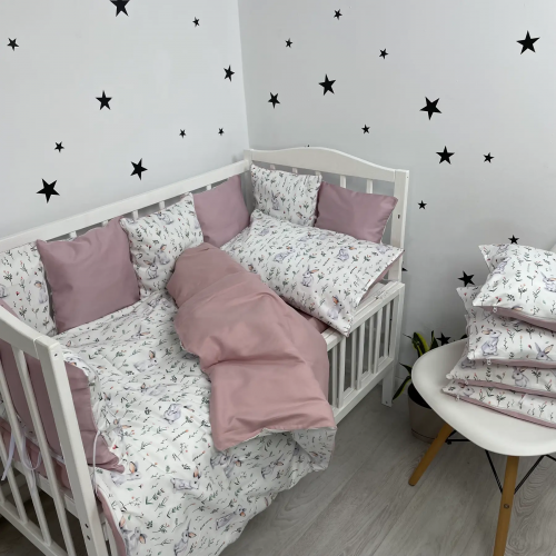 Детское постельное белье в кроватку Oh My Kids Зайчики Сатин Пудровый ПК-091-С