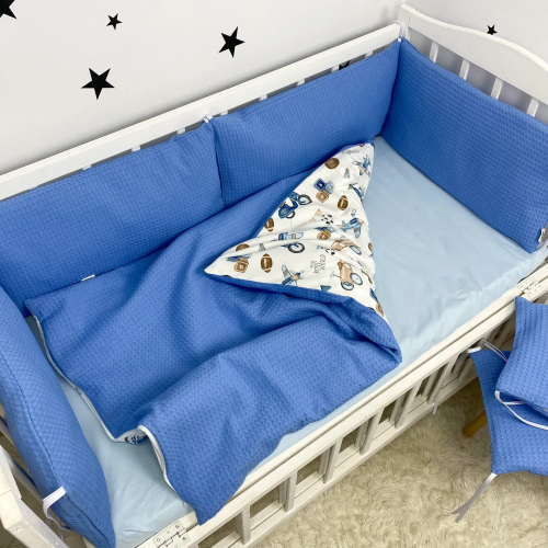 Детское постельное белье в кроватку Oh My Kids Ретро машинки Пике/Сатин Голубой ПК-1112-П