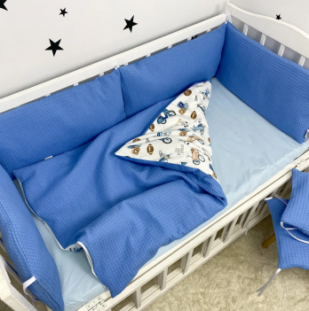 Детское постельное белье в кроватку Oh My Kids Ретро машинки Пике/Сатин Голубой ПК-1112-П
