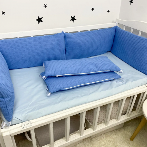 Детское постельное белье в кроватку Oh My Kids Ретро машинки Пике/Сатин Голубой ПК-1112-П