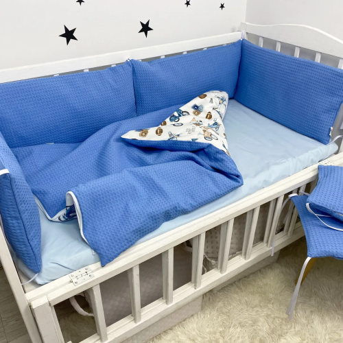 Детское постельное белье в кроватку Oh My Kids Ретро машинки Пике/Сатин Голубой ПК-1112-П