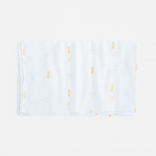 Муслиновая пеленка для детей ELA Textile&Toys Колоски Белый/Желтый 100х80 см DM002E