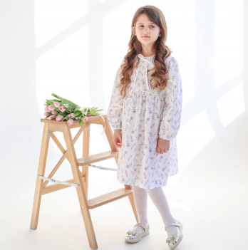 Платье детское ELA Textile&Toys Перышки 7 - 9 лет Сатин Белый/Розовый/Бежевый DS002CF
