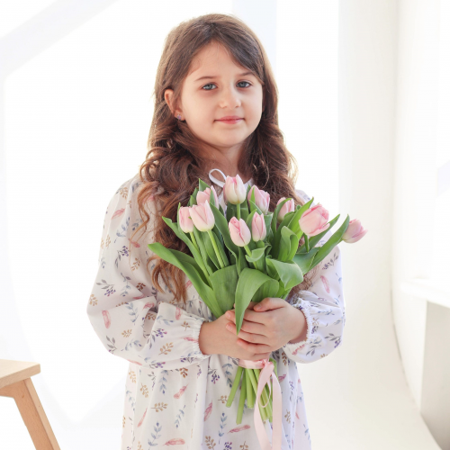 Платье детское ELA Textile&Toys Перышки 7 - 9 лет Сатин Белый/Розовый/Бежевый DS002CF