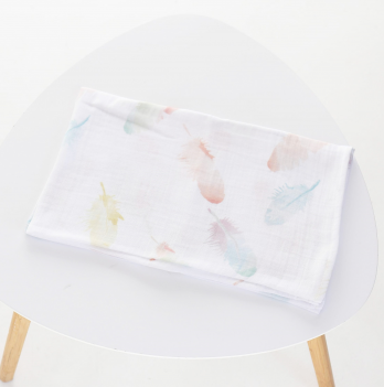 Муслиновая пеленка для детей ELA Textile&Toys Перышки Муслин Белый/Желтый/Голубой 100х80 см MD002FT