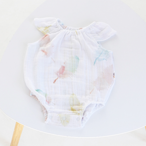 Бодик для новорожденных ELA Textile&Toys Перья 0 - 24 мес Муслин Белый/Голубой BS001FT