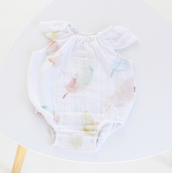 Бодик для новорожденных ELA Textile&Toys Перья 0 - 24 мес Муслин Белый/Голубой BS001FT