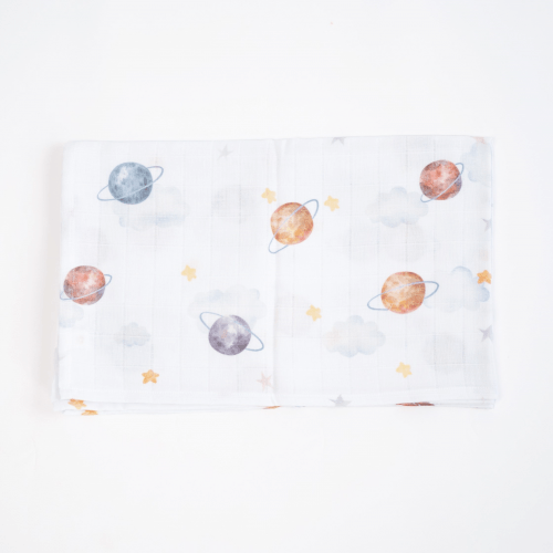 Муслиновая пеленка для детей ELA Textile&Toys Планеты Муслин Белый/Серый/Оранжевый 100х80 см MD002SP