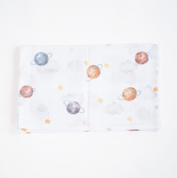 Муслиновая пеленка для детей ELA Textile&Toys Планеты Муслин Белый/Серый/Оранжевый 100х80 см MD002SP