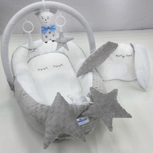 Кокон для новорожденных Happy Luna Babynest Plush Серый/Белый 0181