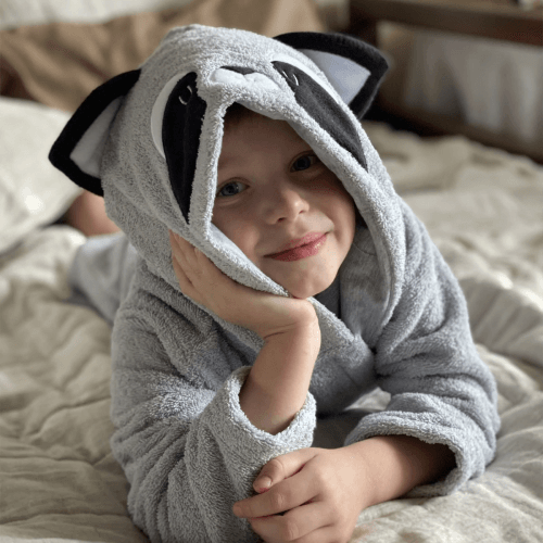Махровый халат для детей Sasha Raccoon 2 - 6 лет Махра Светло-серый 4406/5