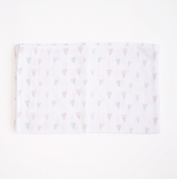 Муслиновая пеленка для детей ELA Textile&Toys Сердечки Муслин Белый/Розовый/Голубой 100х80 см MD002PH