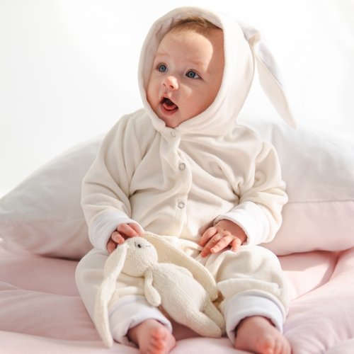 Демисезонный комбинезон для новорожденных ELA Textile&Toys Зайчик 0 - 1,5 лет Велюр Молочный KR002ML