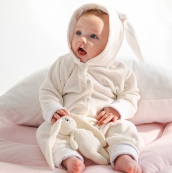 Демисезонный комбинезон для новорожденных ELA Textile&Toys Зайчик 0 - 1,5 лет Велюр Молочный KR002ML