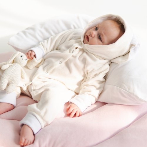 Демисезонный комбинезон для новорожденных ELA Textile&Toys Зайчик 0 - 1,5 лет Велюр Молочный KR002ML