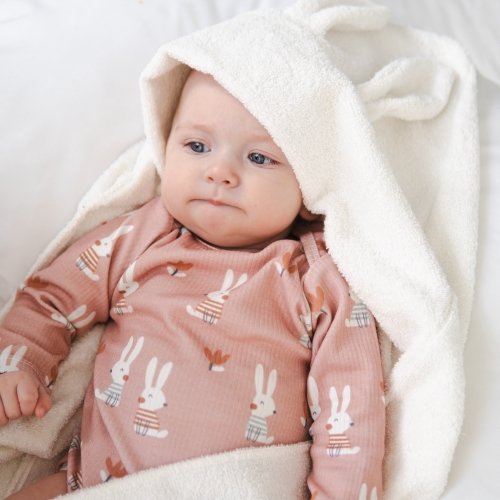 Бодик для новорожденных набор 2 шт ELA Textile&Toys Цветы/Зайчики 0 - 3 лет Интерлок в рубчик Белый/Розовый BS001LSP