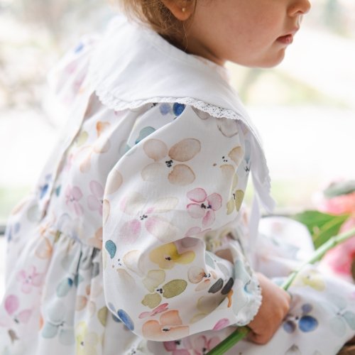 Платье детское ELA Textile&Toys Цветы 2 - 7 лет Сатин Белый/Розовый DS002FL
