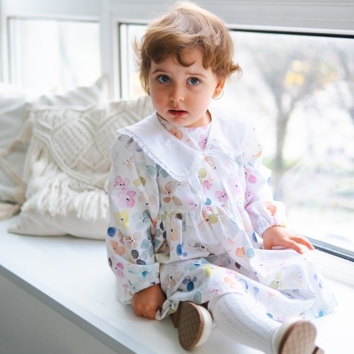Платье детское ELA Textile&Toys Цветы 7 - 9 лет Сатин Белый/Розовый DS002FL