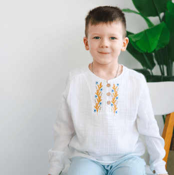 Вышиванка детская ELA Textile&Toys Ukraine Колоски 2 - 7 лет Муслин Белый/Желтый ES001WT