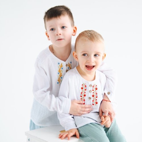 Вышиванка детская ELA Textile&Toys Ukraine Маки 2 - 7 лет Муслин Белый/Красный ES001PFL