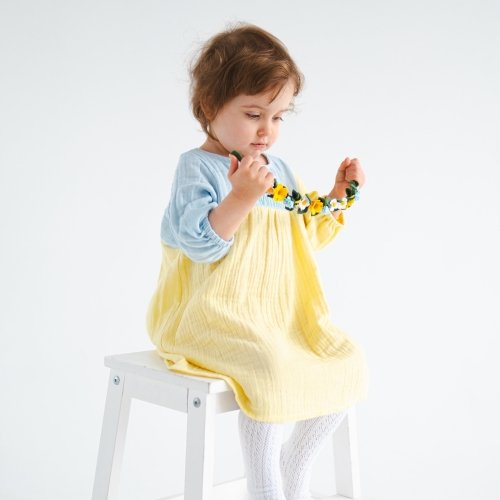 Летнее платье для девочки ELA Textile&Toys Ukraine Цветы 7 - 9 лет Муслин Желтый/Голубой EDМ004YB