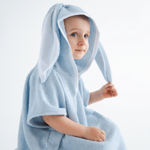 Детское полотенце пончо с капюшоном ELA Textile&Toys 1,5 - 7 лет Махра Голубой PT001BL