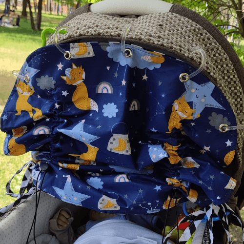 Защитная шторка на коляску Merrygoround Лисички Синий/Оранжевый ST_20