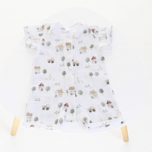 Муслиновый ромпер для новорожденных ELA Textile&Toys Село 0 - 3 лет Муслин Белый/Серый/Бежевый RM003VL