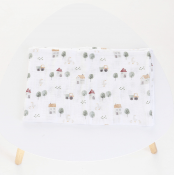 Муслиновая пеленка для детей ELA Textile&Toys Село Муслин Белый/Серый/Бежевый 100х80 см MD002VL