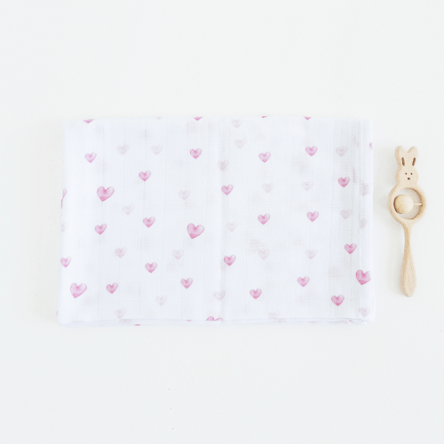 Муслиновая пеленка для детей ELA Textile&Toys Сердечки Белый/Розовый 100х80 см DM001H