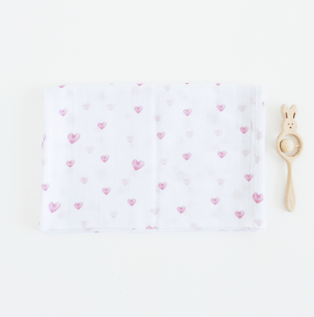 Муслиновая пеленка для детей ELA Textile&Toys Сердечки Белый/Розовый 100х80 см DM001H