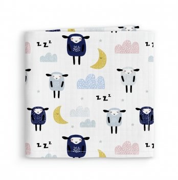 Муслиновая пеленка для детей Cosas Голубой Sheep Blue Skyey Grey