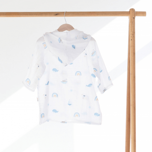 Муслиновая туника детская ELA Textile&Toys Киты 1 - 2 лет Муслин Белый/Голубой MT001BWL