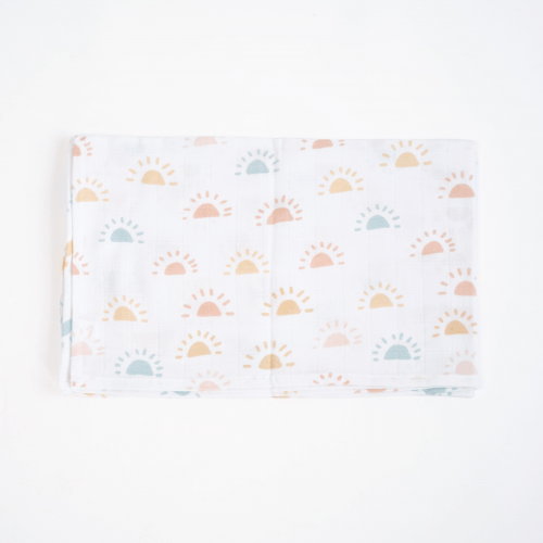 Муслиновая пеленка для детей ELA Textile&Toys Солнышки Муслин Белый/Оранжевый/Голубой 100х80 см MD002SN