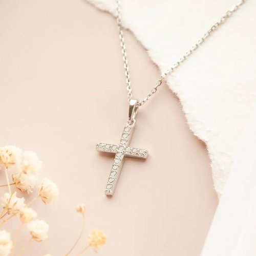 Серебряное колье крестик на цепочке с фианитами UD Kashtan ЛК-0329Р