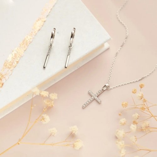 Серебряное колье крестик на цепочке с фианитами UD Kashtan ЛК-0329Р