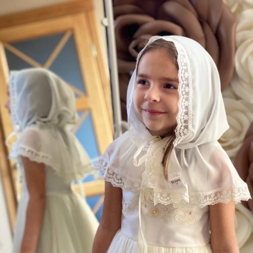 Церковный платок для девочки BetiS Свята мить Шифон Молочный 60х90 см 27685747