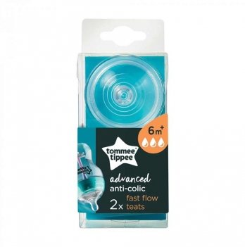 Соска для бутылочки силиконовая 2 шт Tommee Tippee Advanced Anti-Colic 6m+ Быстрый поток TT0189
